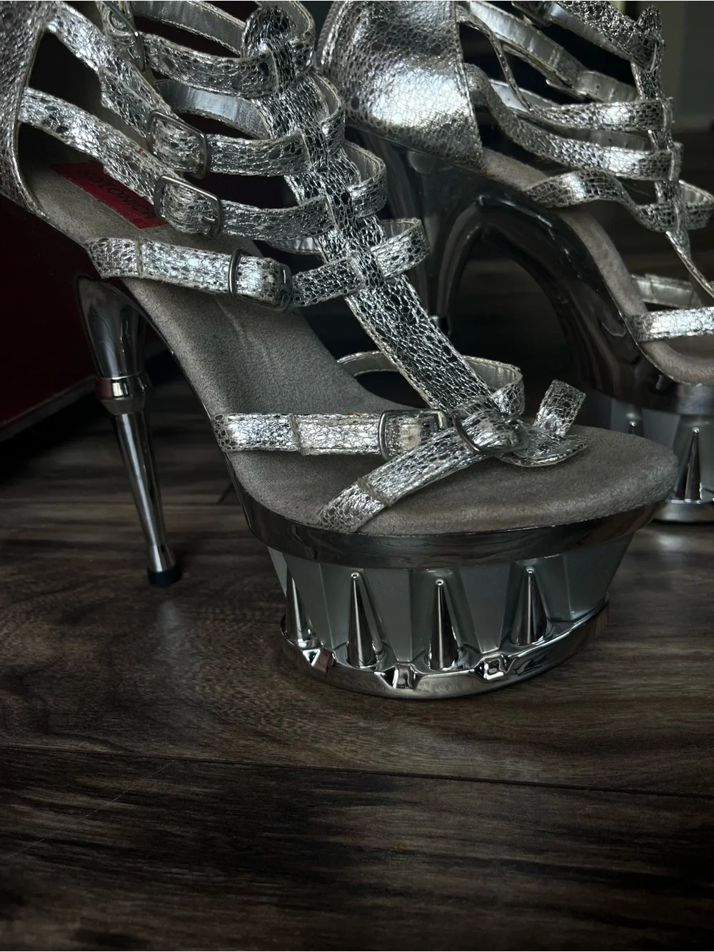Silver Metallic Strappy Platform Heels - Women's Evening Sandals